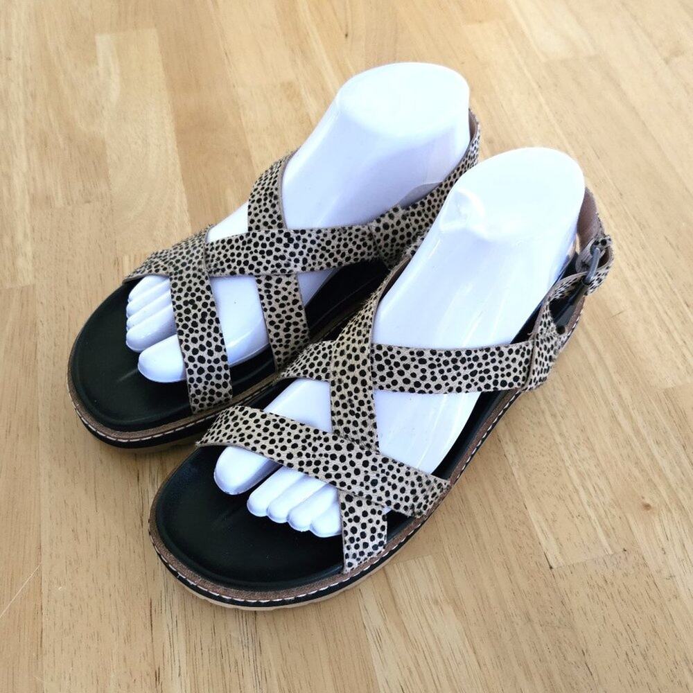 Madewell The Aubrey Calf Hair Sandals Animal Print - Tan Black- size 8.5 - EUC